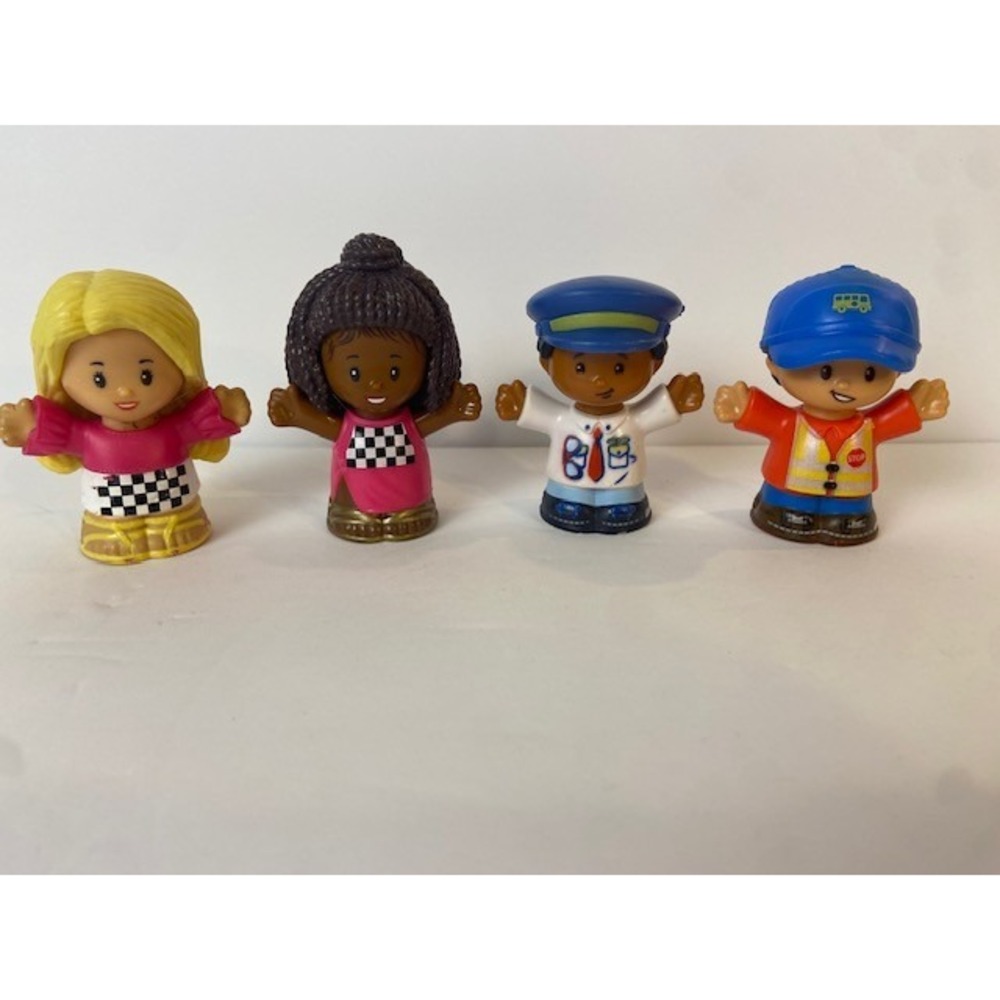 Fisher Price Little People Figures Lot of 4 Pilot Construction Racing Girls